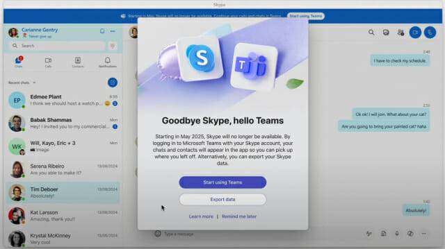 마이크로소프트 스카이프 종료 공지 화면. 사진=마이크로소프트 홈페이지 캡처