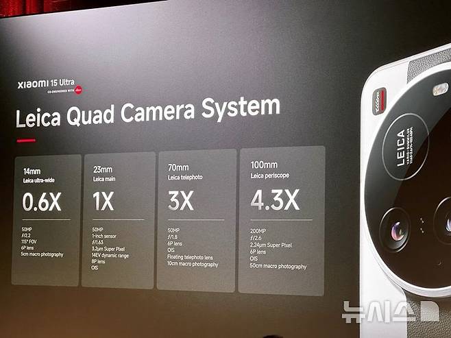 [바르셀로나(스페인)=뉴시스] 샤오미15 울트라 후면 카메라 사양. (사진=심지혜 기자)