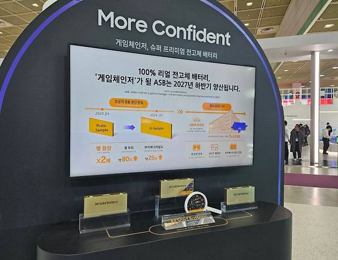 인터배터리 2025의 삼성SDI 부스 내 전고체 배터리. ⓒ데일리안 정진주 기자