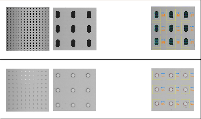 에스디옵틱스 검사 이미지. 반도체 유리기판 TGV 구멍의 외경, 내경,위치 정밀도, 둥근 정도(진원도)를 측정했다(사진=에스디옵틱스)