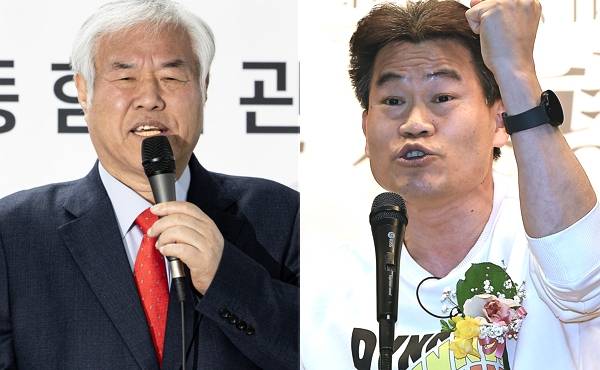 '윤석열 대통령 탄핵 반대파' 한국사 강사 전한길과 전광훈 사랑제일교회 목사가 또다시 엇갈렸다. 사진은 기자회견에 참석한 전광훈 사랑제일교회 목사와(왼쪽) 한국사 강사 전한길 모습. /사진=뉴스1