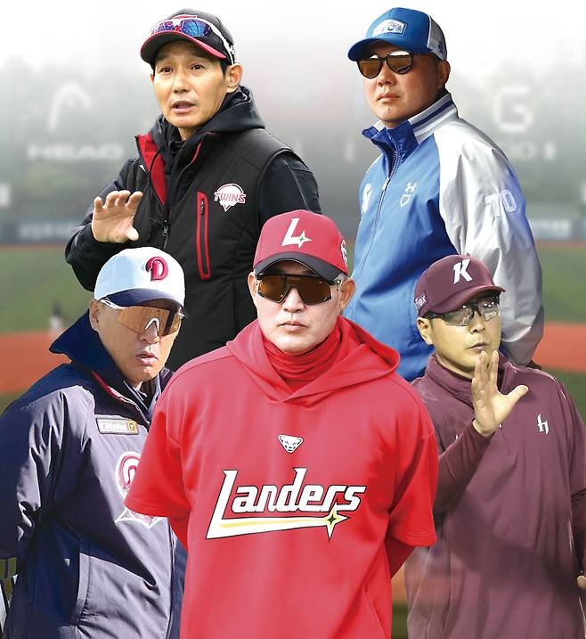 염경엽 LG 감독(왼쪽 위부터), 박진만 삼성 감독, 이승엽 두산 감독, 이숭용 SSG 감독, 홍원기 키움 감독.