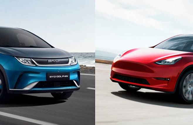비야디(BYD, 왼쪽)와 테슬라의 전기차./BYD 홈페이지 갈무리, 테슬라 코리아