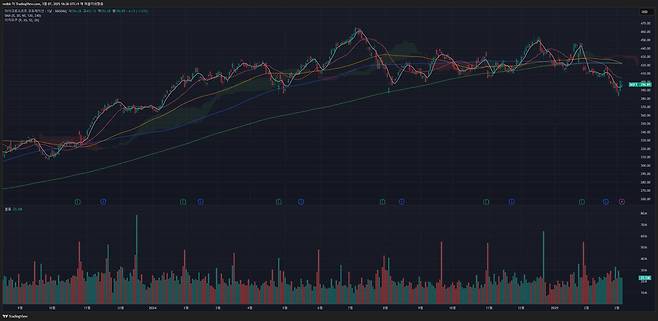 마이크로소프트 (종목 코드 : MSFT)의 주가 흐름을 보여주는 일봉 차트 / 출처=트레이딩뷰