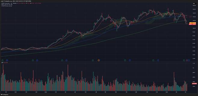 엔비디아 (종목 코드 : NVDA)의 주가 흐름을 보여주는 일봉 차트 / 출처=트레이딩뷰