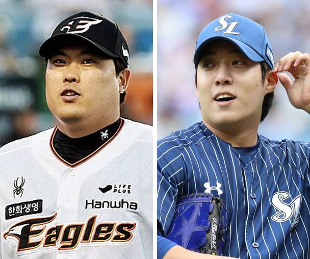 한화 류현진(왼쪽), 삼성 원태인.