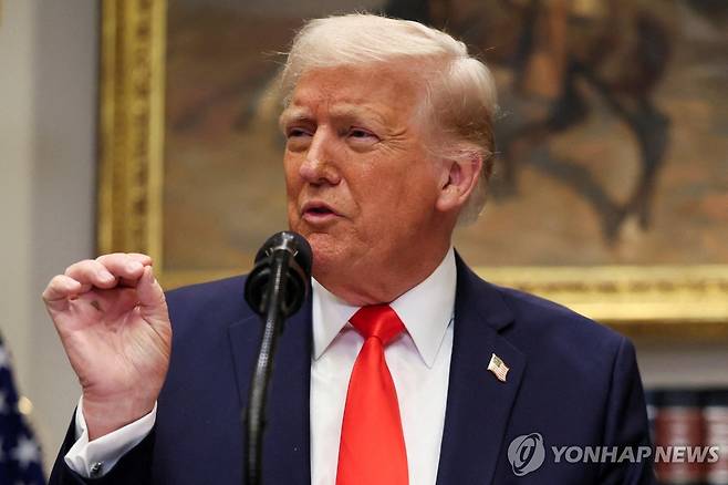 백악관에서 발언하는 도널드 트럼프 미국 대통령 [로이터 연합뉴스 자료사진. 재판매 및 DB 금지]
