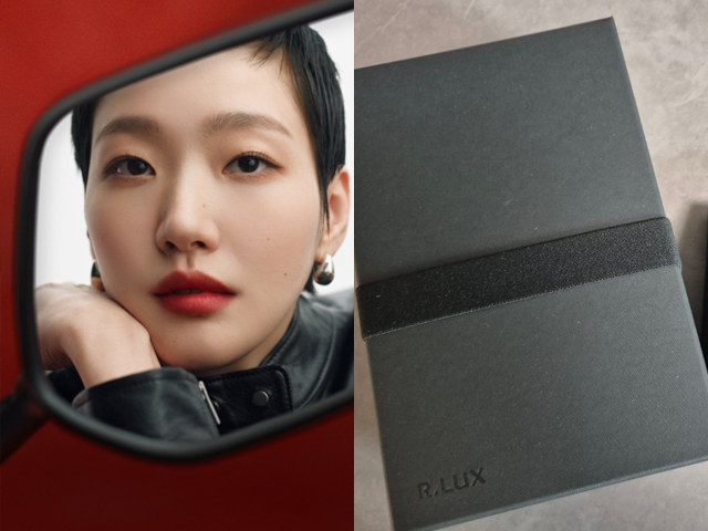 배우 김고은이 참여한 알럭스 광고 캠페인(좌), 알럭스 문구가 새겨진 포장지 박스(우). 쿠팡 제공, 이민지 기자