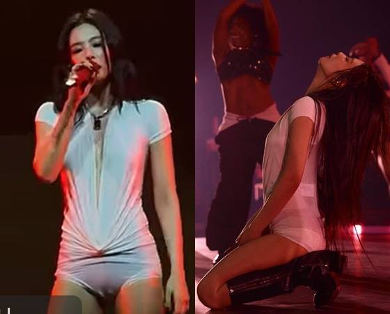 그룹 블랙핑크 멤버 제니(29)가 미국 공연에서 파격적인 의상을 선보여 논란이다./사진='The Ruby Experience' LA 공연 유튜브 영상 갈무리