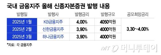 국내 금융지주 올해 신종자본증권 발행 내용/그래픽=이지혜