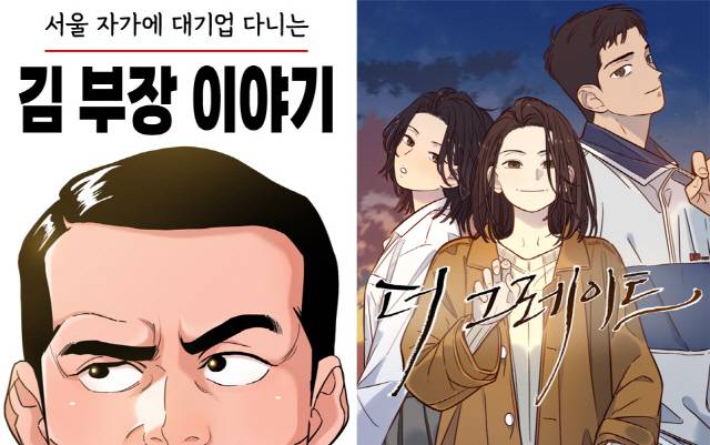 (왼쪽) '서울 자가에 대기업 다니는 김 부장 이야기' 표지. 네이버웹툰 제공



(오른쪽) '더 그레이트' 표지. 슈퍼코믹스스튜디오·카카오엔터테인먼트 제공