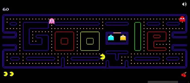 구글 로고 모양 맵에서 즐길 수 있는 팩맨
