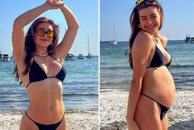 올리비아 네빌이 운동복을 입고 자세를 취한 후(왼) 전(오) 모습/사진=올리비아 네빌 인스타그램 캡처