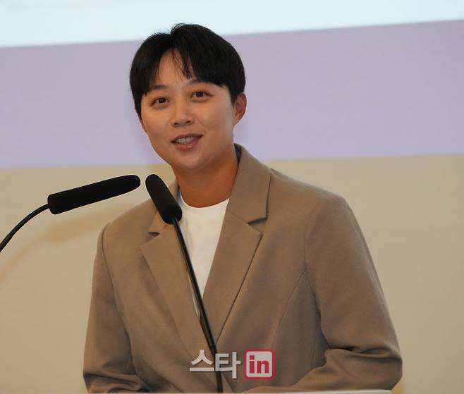 김효주가 제13대 강원특별자치도 회장 취임식에서 축사를 하고 있다. (사진=이데일리 골프in 조원범 기자)