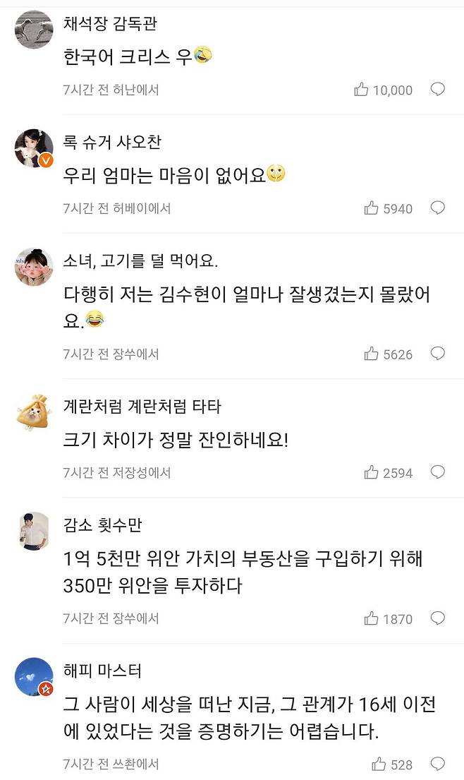 김수현에 대한 중국 웨이보 반응들