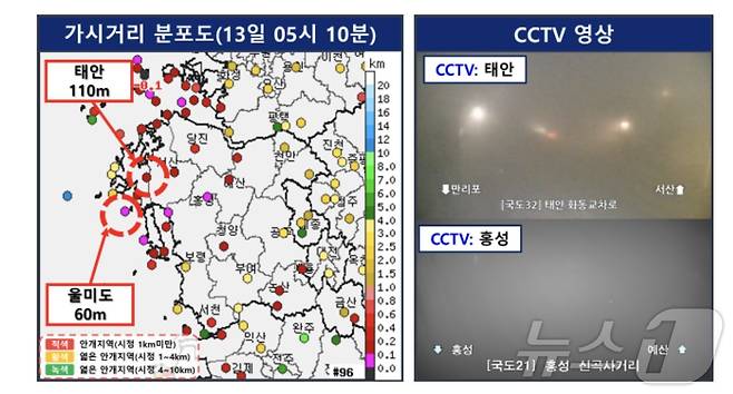 기상청 가시거리 분포도 및 CCTV영상.(기상청 제공. 재판매 및 DB금지) /뉴스1