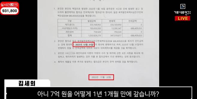 배우 김수현(왼쪽)의 소속사 골드메달리스트가 배우 고(故) 김새론(오른쪽)에게 7억원 변제를 압박했다는 주장이 제기된 가운데, 김새론 유족이 이에 대해 분노를 표했다. /사진=유튜브 채널 '가로세로연구소' 영상