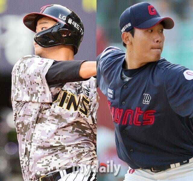 LG 트윈스 시절의 손호영, 롯데 자이언츠 시절의 우강훈./마이데일리, 롯데 자이언츠