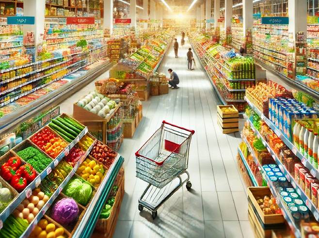 대형마트에 물건이 즐비하게 놓여있다. (사진=챗gpt)