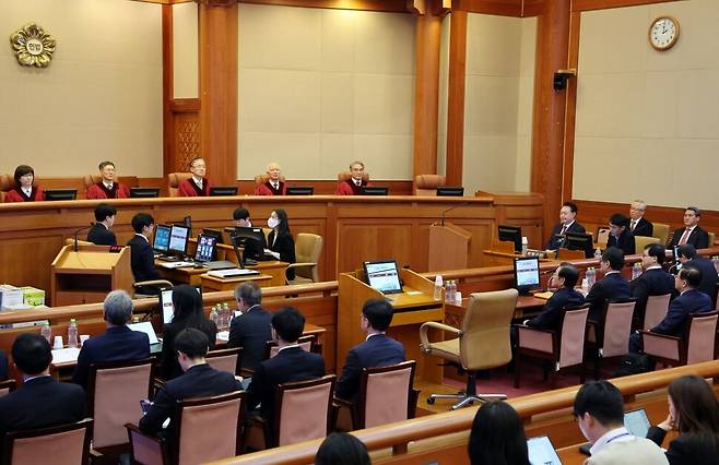 윤석열 대통령 탄핵심판 4차 변론이 지난 1월23일 오후 서울 종로구 헌법재판소 대심판정에서 진행되고 있다. 사진공동취재단