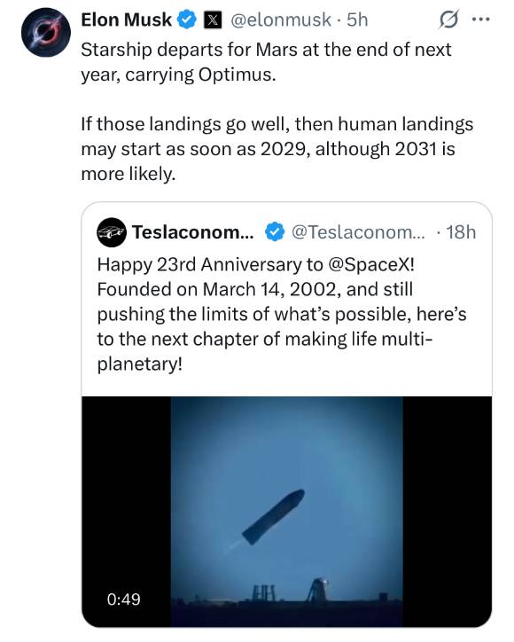 화성행 스타십 발사 계획 게시물 [사진=일론 머스크 인스타그램]