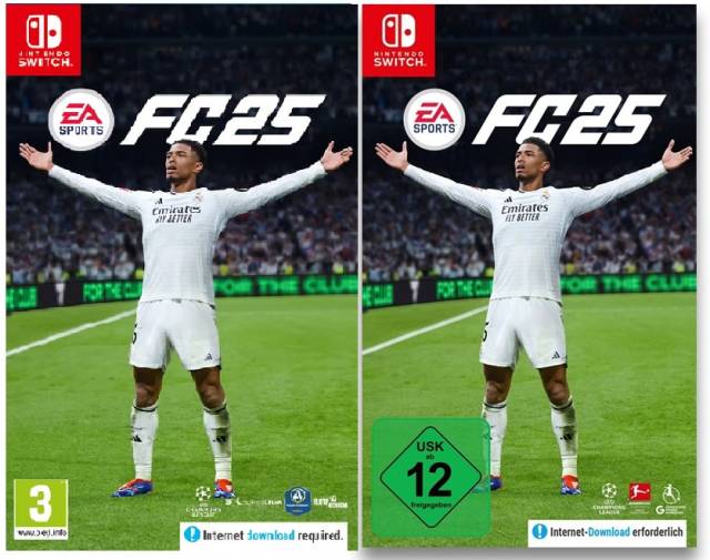 ▲<피파> 게임 시리즈 중 하나인 <EA Sports PC 25>의 영국판(왼쪽)과 독일판(오른쪽). PEGI는 전연령 (3세 이상) 이용가로 표시된 반면 독일 USK는 12세 이상 이용가로 표시된 것을 볼 수 있다.