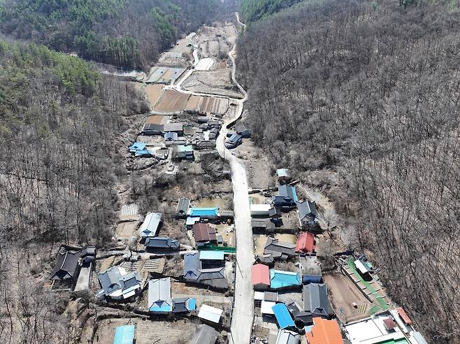 대구 군위군 나호2리 마을 전경  (대구=연합뉴스) 박세진 기자 = 14일 대구 군위군 우보면 나호2리 마을이 고요한 분위기다. 2025.3.14 psjpsj@yna.co.kr