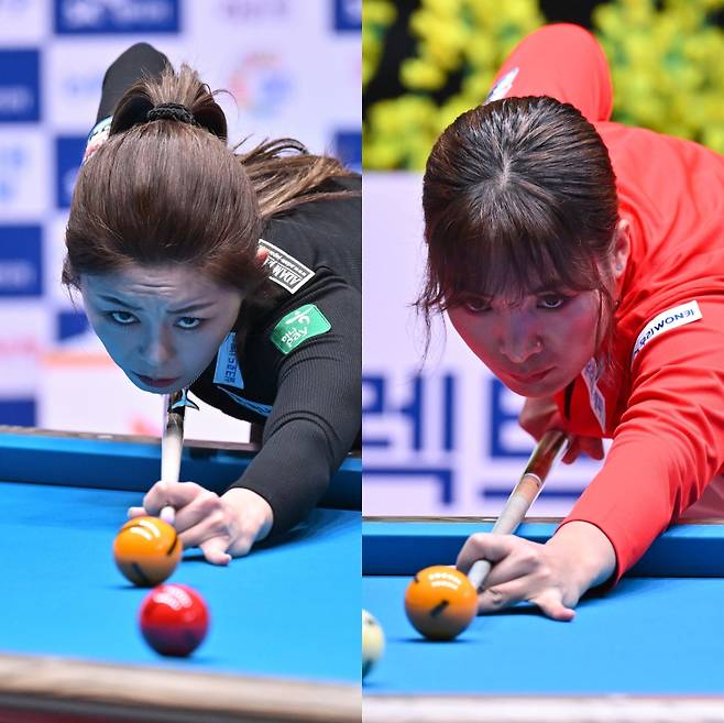 김가영(왼쪽)과 스롱 피아비가 LPBA 월드챔피언십 4강에서 격돌한다. PBA 제공