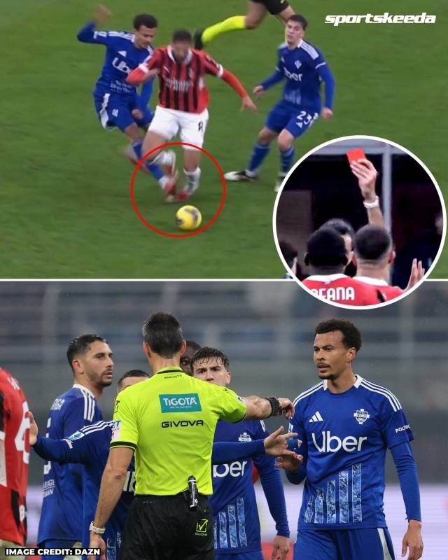 ▲ '손흥민! 나 어떡해...' 토트넘에서 절친으로 맹활약했던 델레 알리가 긴 부진을 뚫고 2년 만에 그라운드에 돌아왔다. 하지만 공교롭게도 토트넘에서 함께했던 옛 동료 카일 워커에게 태클이 레드카드 퇴장으로 이어졌다. 이탈리아 세리에A 데뷔전 10분 만에 충격적인 퇴장이다 ⓒ스포츠키다