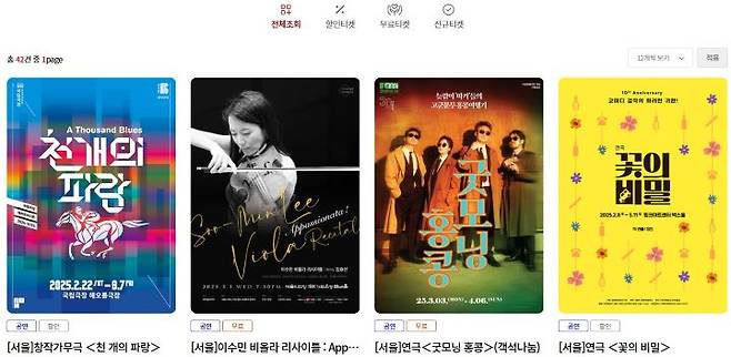 무료, 할인 제공되는 티켓이라고 가볍게 볼 수 없다. 쟁쟁한 라인업의 공연과 전시들이 가득한 나눔 티켓 누리집에는 상시 올라오는 인기 공연이 빠르게 매진되고 있었다(출처=나눔 티켓 누리집)