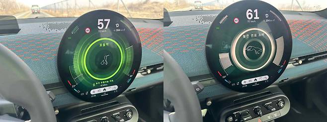 그린모드 설정 후 효율적인 주행과 높은 연료 소비 주행을 차량이 감지해 제시하는 모습 / 출처=IT 동아