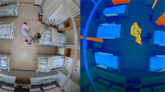 낙상발생경고시스템이 적용된 경기 성남 국군수도병원 입원실 모습. 환자가 침대에서 떨어지거나 쓰러질 경우, 경고시스템이 낙상 여부를 자동 분석해 경고한다. 국군수도병원 제공／국방일보