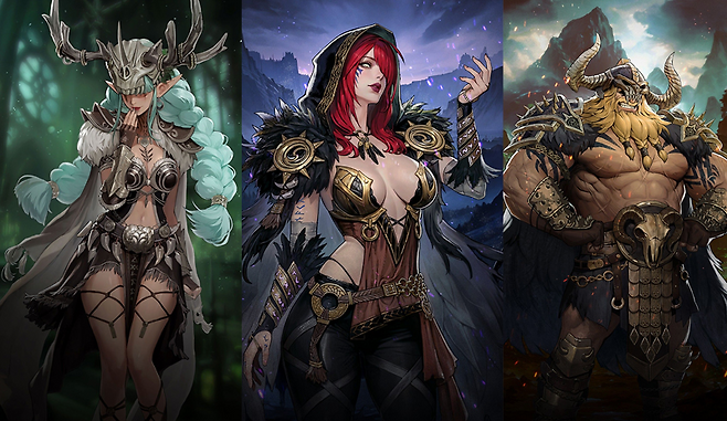 왼쪽부터 소서리스 '스파코나', 로그 '닐러라운', 워리어 '베오울프'