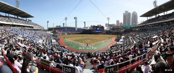 ‘2025 신한 SOL Bank KBO리그’가 오는 22일 일제히 개막돼 8개월 대장정에 돌입한다. 사진은 지난해 KT 위즈의 홈 개막 경기 전경. KT 위즈 제공