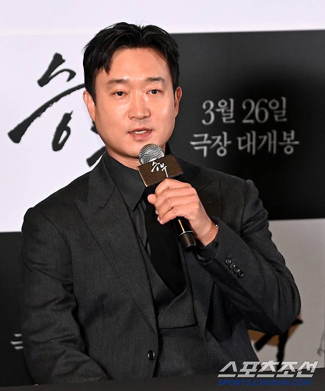 19일 용산CGV에서 열린 영화 '승부'의 언론시사회, 조우진이 인사말을 하고 있다. 용산=허상욱 기자 wook@sportschosun.com/2025.03.19/
