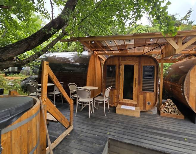 Barrel sauna at Inside Finnish Forest in Gwangju, Gyeonggi Province (Choi Si-young/The Korea Herald)