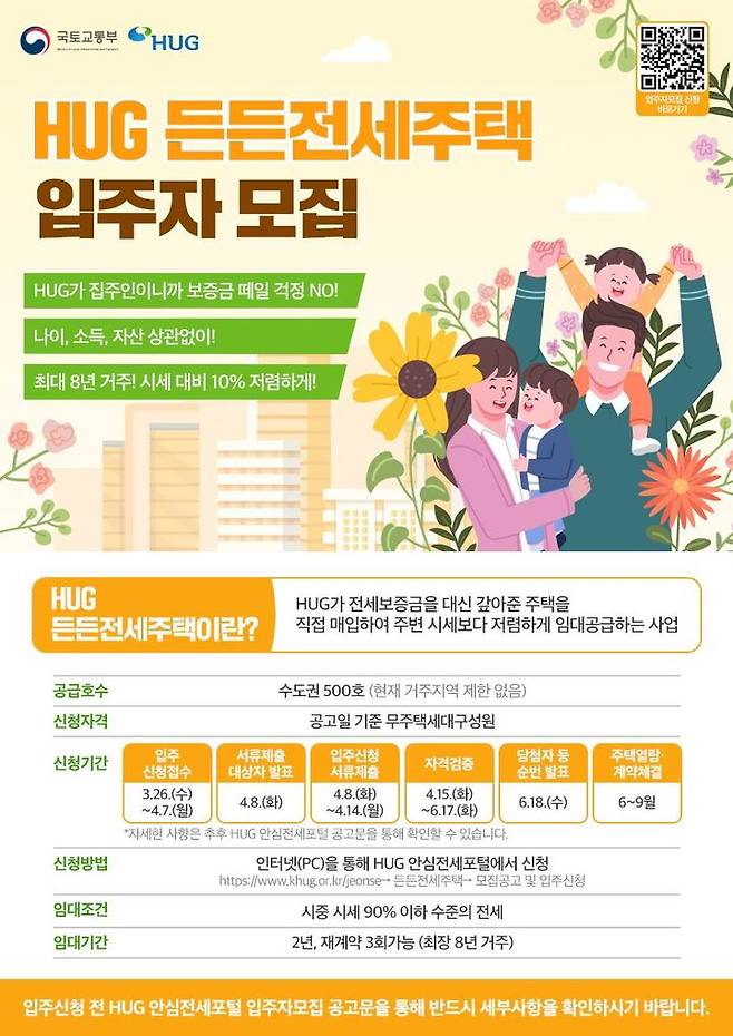 [서울=뉴시스] HUG 든든전세주택 입주자 모집 안내 포스터. 2025.03.19. (자료=주택도시보증공사 제공) photo@newsis.com  *재판매 및 DB 금지