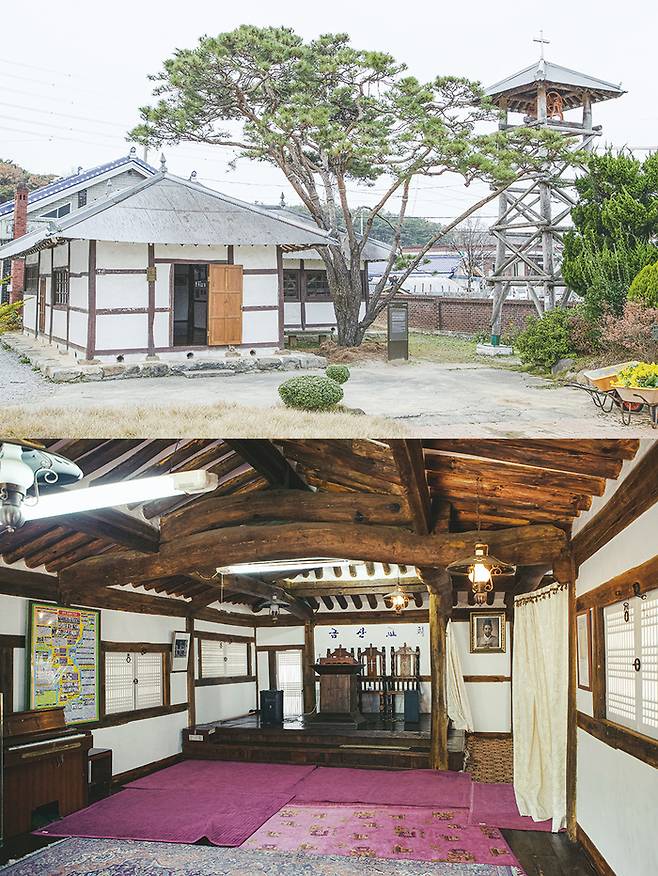 두동교회(위)  두동교회 내부(아래)