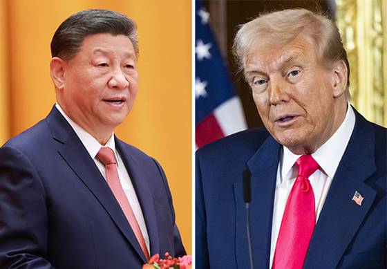 중국 시진핑 국가주석(왼쪽 사진)은 최근 양회에서 미국의 견제에 맞서 내수 부양책을 발표했다. 미국 트럼프 대통령은 중국 상선에 입항료를 물리는 등 관세 부과 외에 압박 수단을 총동원하고 있다. [EPA·신화=연합뉴스]