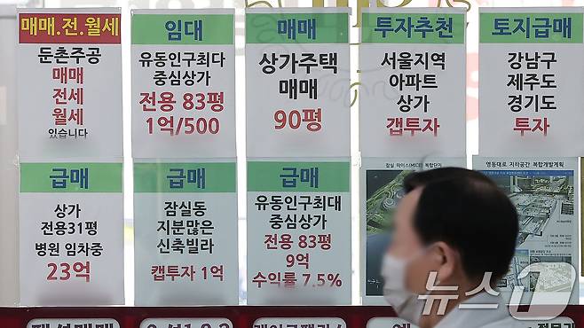 20일 서울 송파구의 한 공인중개사 사무소에 매매 매물 정보가 게시돼 있다. 2025.3.20/뉴스1 ⓒ News1 김진환 기자