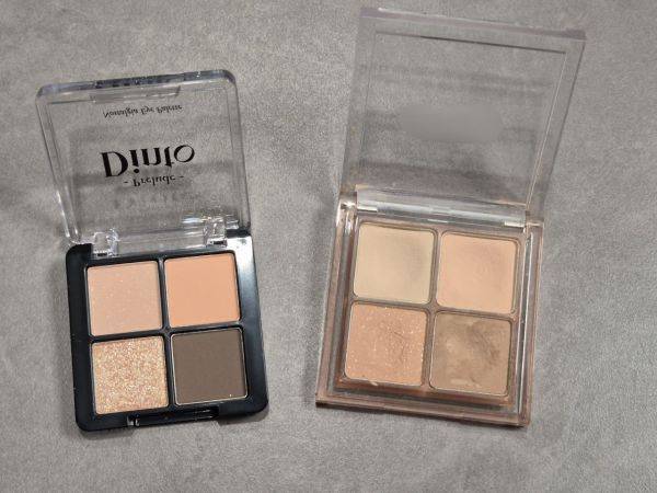 왼쪽이 딘토 아이팔레트 제품, 오른쪽은 시중에서 판매 중인 4구 짜리 아이팔레트. 이민지 기자.