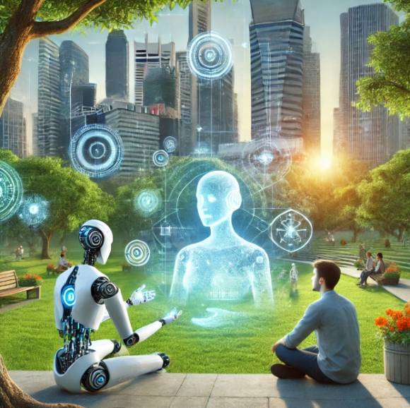 AI와 인간의 공존을 주제로 챗GPT가 생성한 이미지. [사진=챗GPT로 생성한 이미지.]