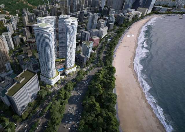 부산 해운대구 옛 그랜드호텔 부지에 추진하는 6성급 호텔과 352실 규모의 오피스텔 건립 사업이 부산시 건축위원회 심의를 조건부 통과했다. 사업 완성 이후의 조감도. [엠디엠플러스]