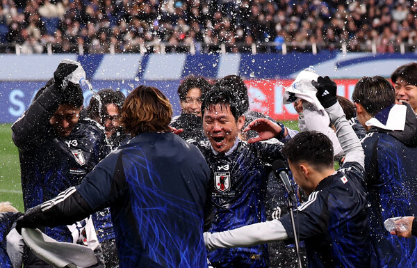 ▲ 압도적인 1위를 질주하며 전세계에서 가장 빠르게 2026 북중미 월드컵 본선 진출을 확정한 일본 축구대표팀. ⓒ연합뉴스/EPA/REUTERS