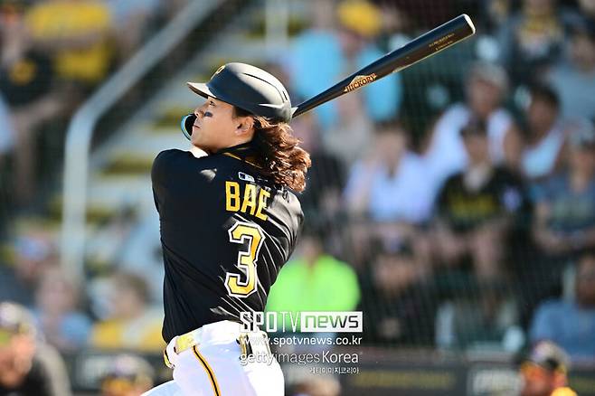 ▲ 배지환은 23일 볼티모어와 시범경기에서 3타수 무안타에 그쳤으나 여전히 4할대 타격을 유지하고 있다.