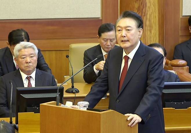 윤석열 대통령이 25일 서울 종로구 헌법재판소에서 열린 자신의 탄핵심판 11차 변론에서 최종변론을 하고 있다. ⓒ헌법재판소