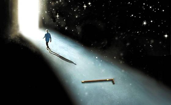 An animated image shows a person walks alone toward a door where light comes in. [JOONGANG ILBO]