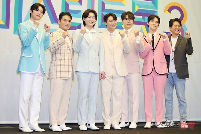 '미스터트롯3' TOP7 기자간담회에 참석한 가수 최재영, 천록담, 김용빈, 손빈아, 춘길, 추혁진, 민병주CP.&nbsp; 25.3. 24ⓒ이혜영 기자 lhy@hankooki.com