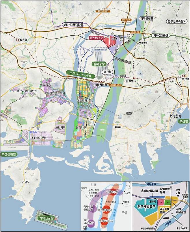 부산 강서구 대저동 일원에 조성될 부산연구개발특구(첨단복합지구) 예정 부지 위치도. 지도=부산시 제공