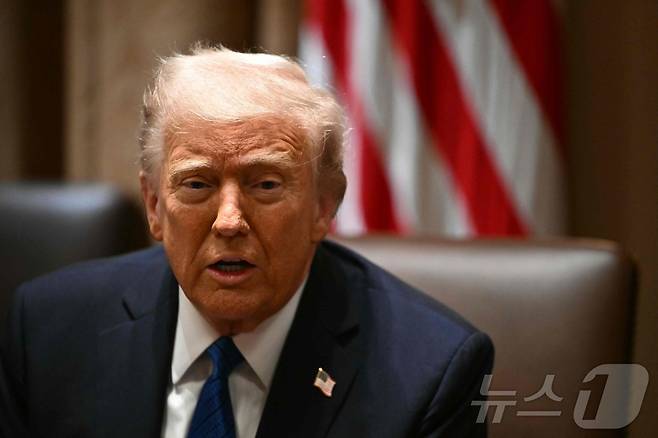 도널드 트럼프 미국 대통령이 25일(현지시간) 워싱턴 백악관에서 열린 미국 대사들과 회의 중 “JD 밴스 부통령이 주장한 유럽의 미국에 대한 무임승차론을 동의한다”고 밝히고 있다. 2025.03.26 ⓒ AFP=뉴스1 ⓒ News1 우동명 기자
